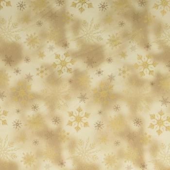 Baumwolldruck Goldene/Braune Schneekristalle auf Sand/Beige
